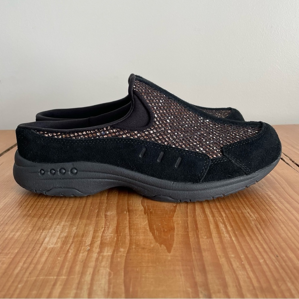 Easy Spirit Traveltime Black Suede & Bronze Sparkle Slip On Shoes Size 7.5 Wide - Picture 3 of 16